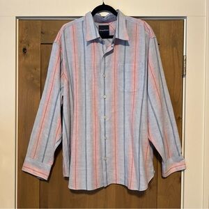 Tommy Bahama Linen Shirt Mens 1XB Red White Blue Long Sleeve Button down Beach
